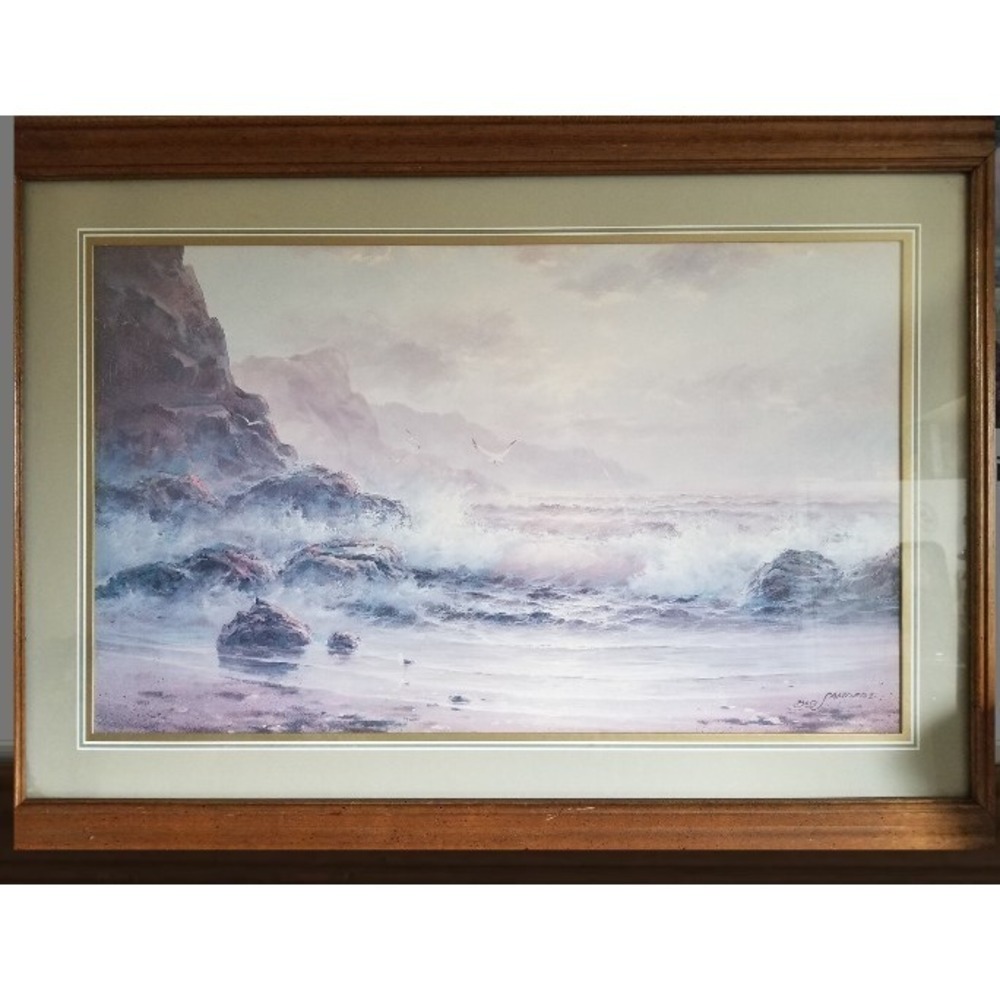 Bob Sanders Large Framed Seascape Oil Painting on Canvas Realism Signed